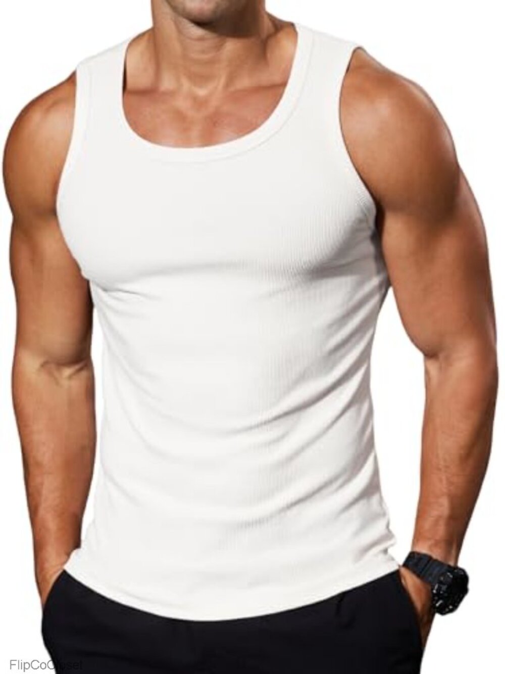 Men's Ribbed Muscle Tank Tops Sleeveless Slim Fit Crew Neck Gym Workout